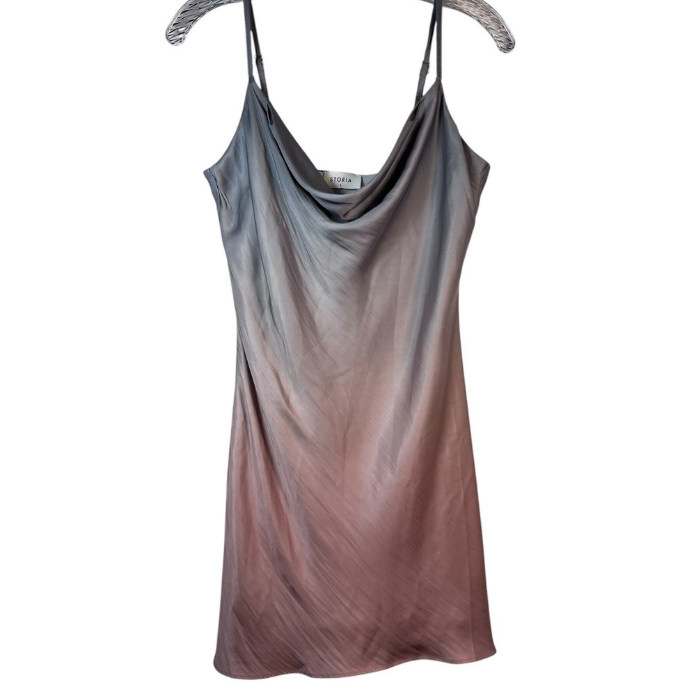STORIA Sz S Slip Dress Silky Ombré Gray Pink Short Satin Adjustable Straps Lined